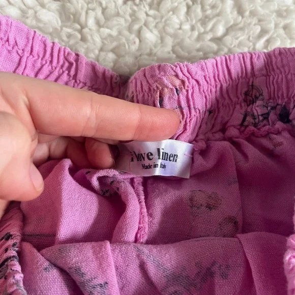 Italian Linen Asymmetrical Hem Maxi Skirt Floral Pink Women's Skirt - Picture 3 of 12